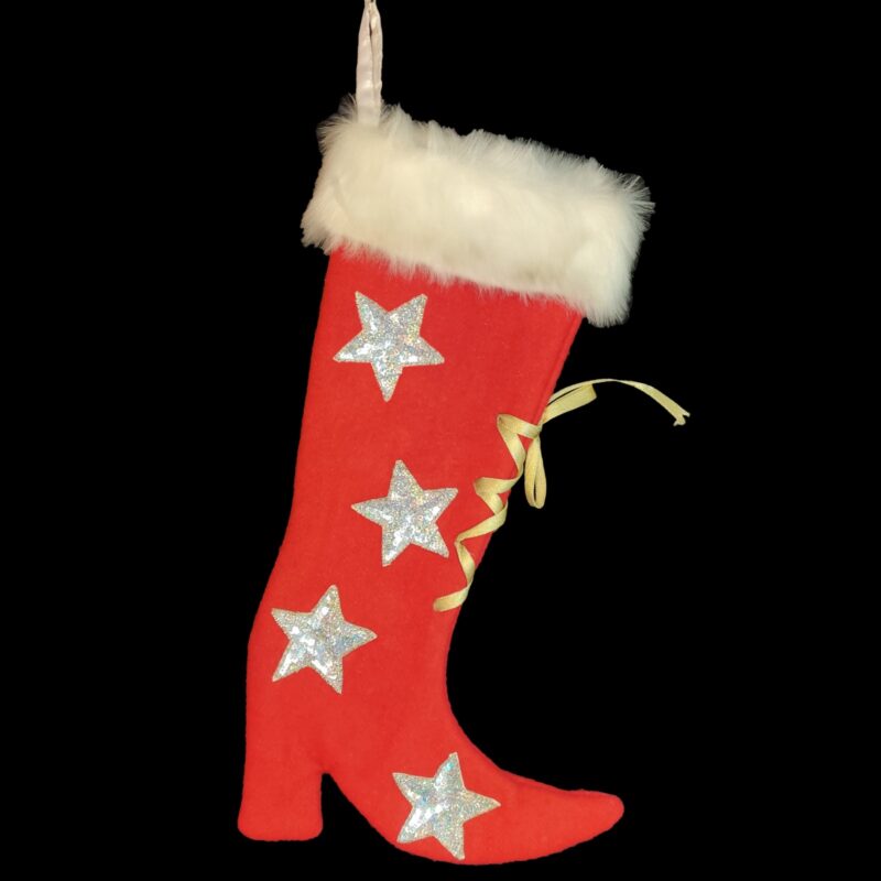 Red Cotton Velvet Boot Stocking w/Furry Cuff