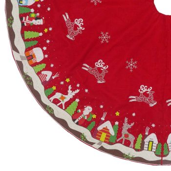 60in Santa, Snowman, Candy Cane & Flying Reindeer Christmas Scene Tree Skirt