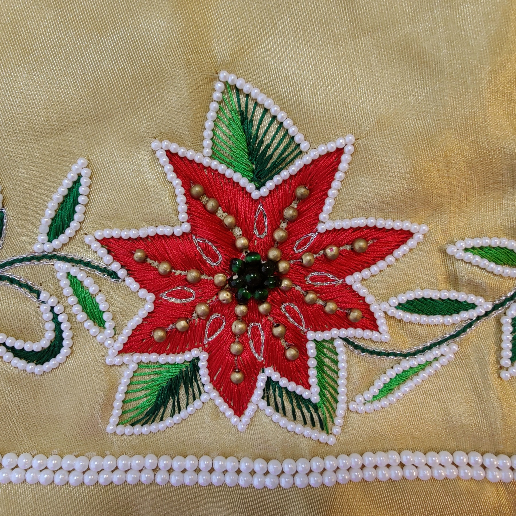 48″ Gold Tissue Tree Skirt w/Poinsettia Embroidered Border – Sudha ...