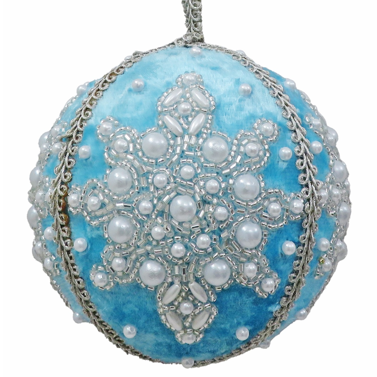 4" Bauble Ornament Turquoise w/Snowflake