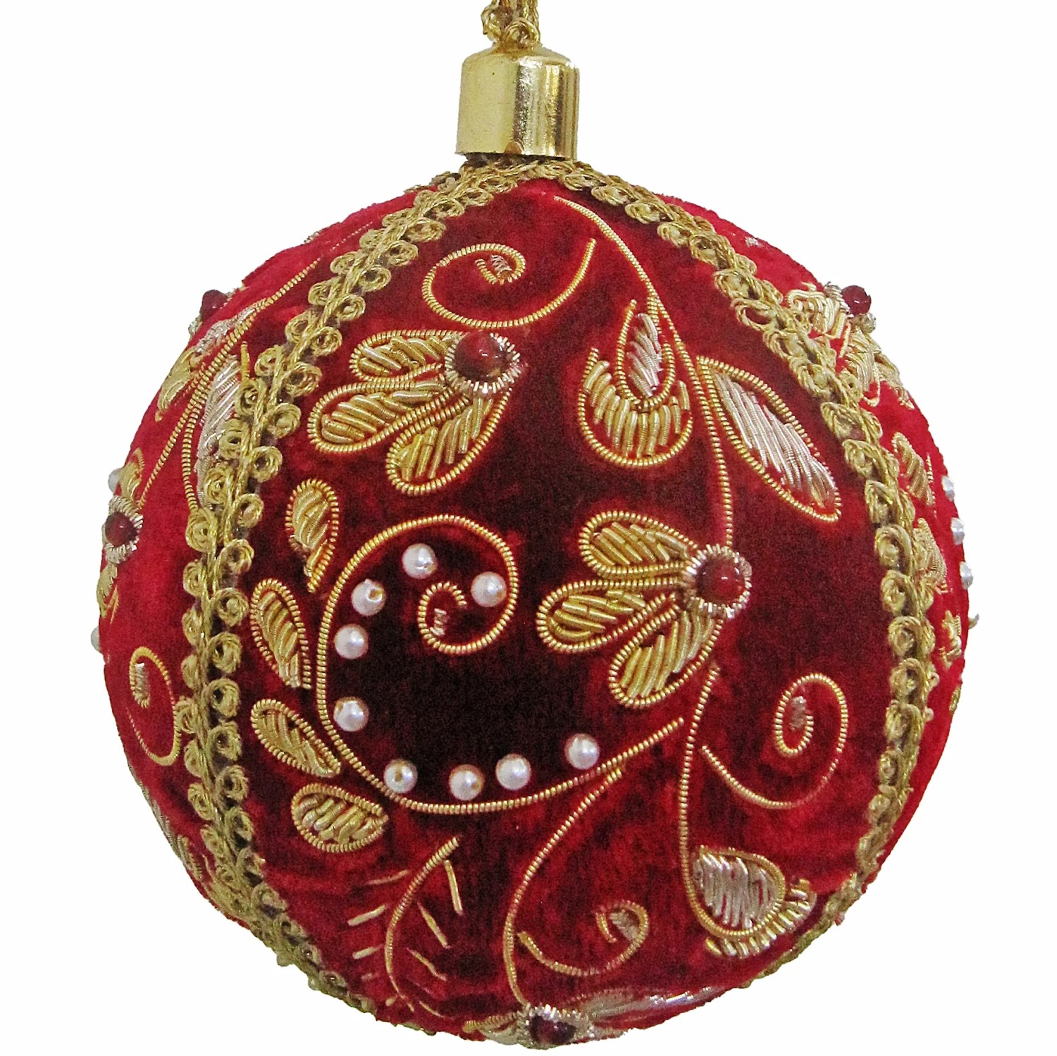 4" Velvet Ball - Red Floral Scroll