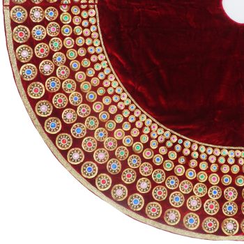 60" Red Tree Skirt w/Gold Sequins Hemispheres w/Multi Color Gems