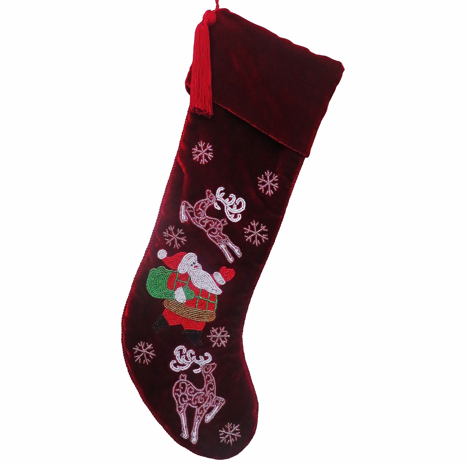 Red Stocking w/Santa, Deer & Snowflakes