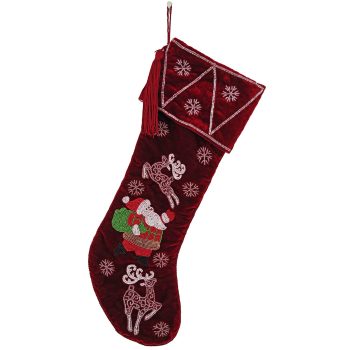 Red Stocking w/Santa, Deer & Snowflakes & Snowflake Cuff