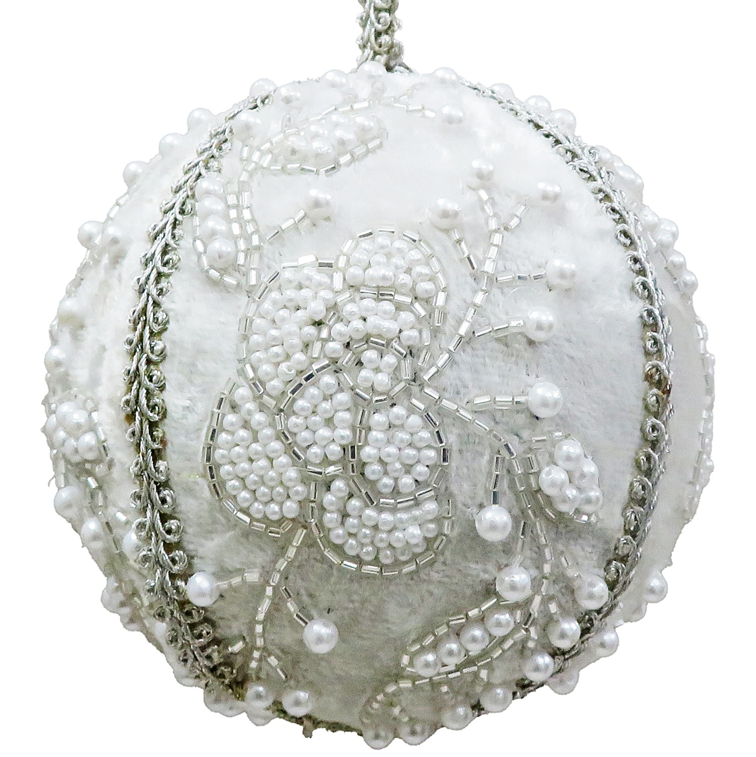 4" White Bauble w/Flowers