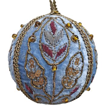 4" Silky Blue Embroidered Velvet Ball