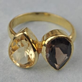 Citrine & Smokey Vermeil Ring (size 6)