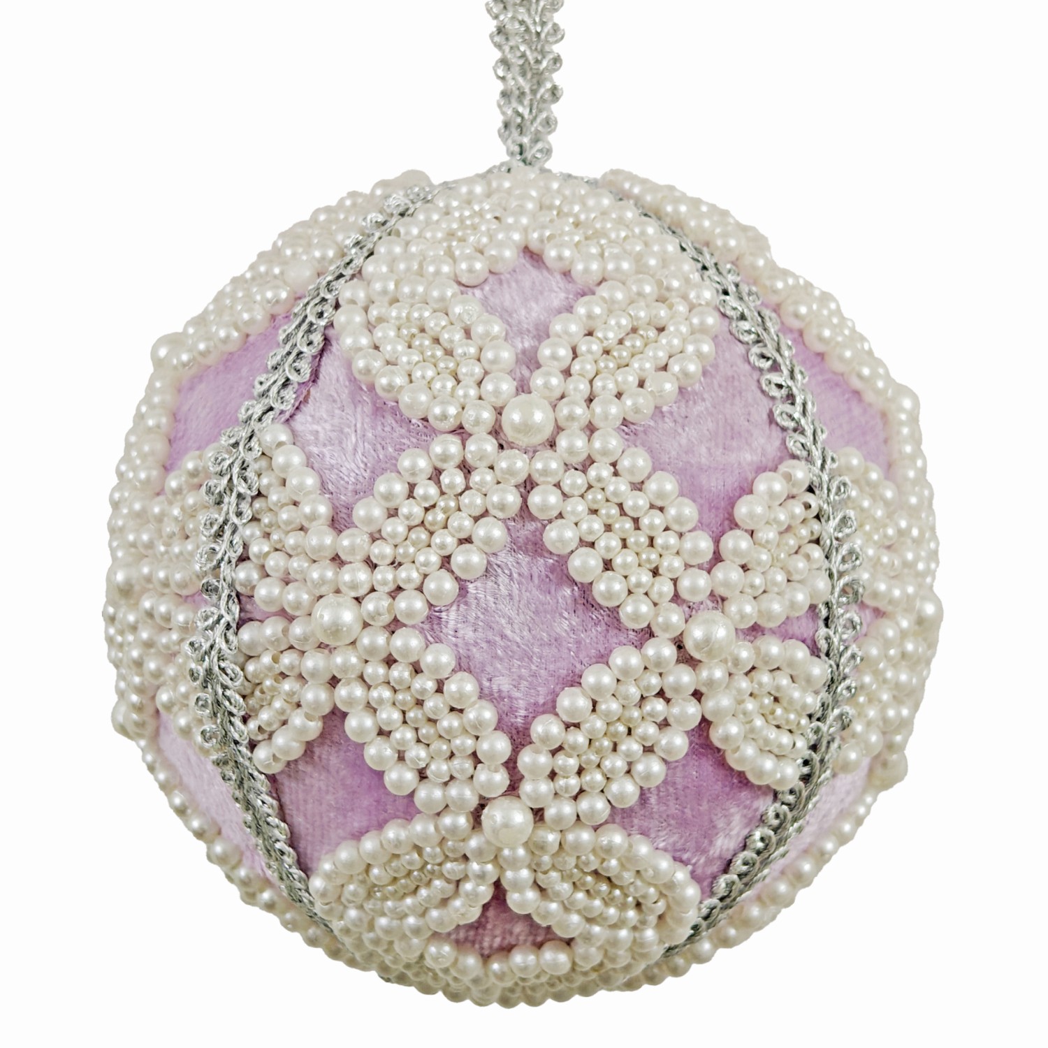 4" Light Purple & (faux) Pearls Ball Ornament