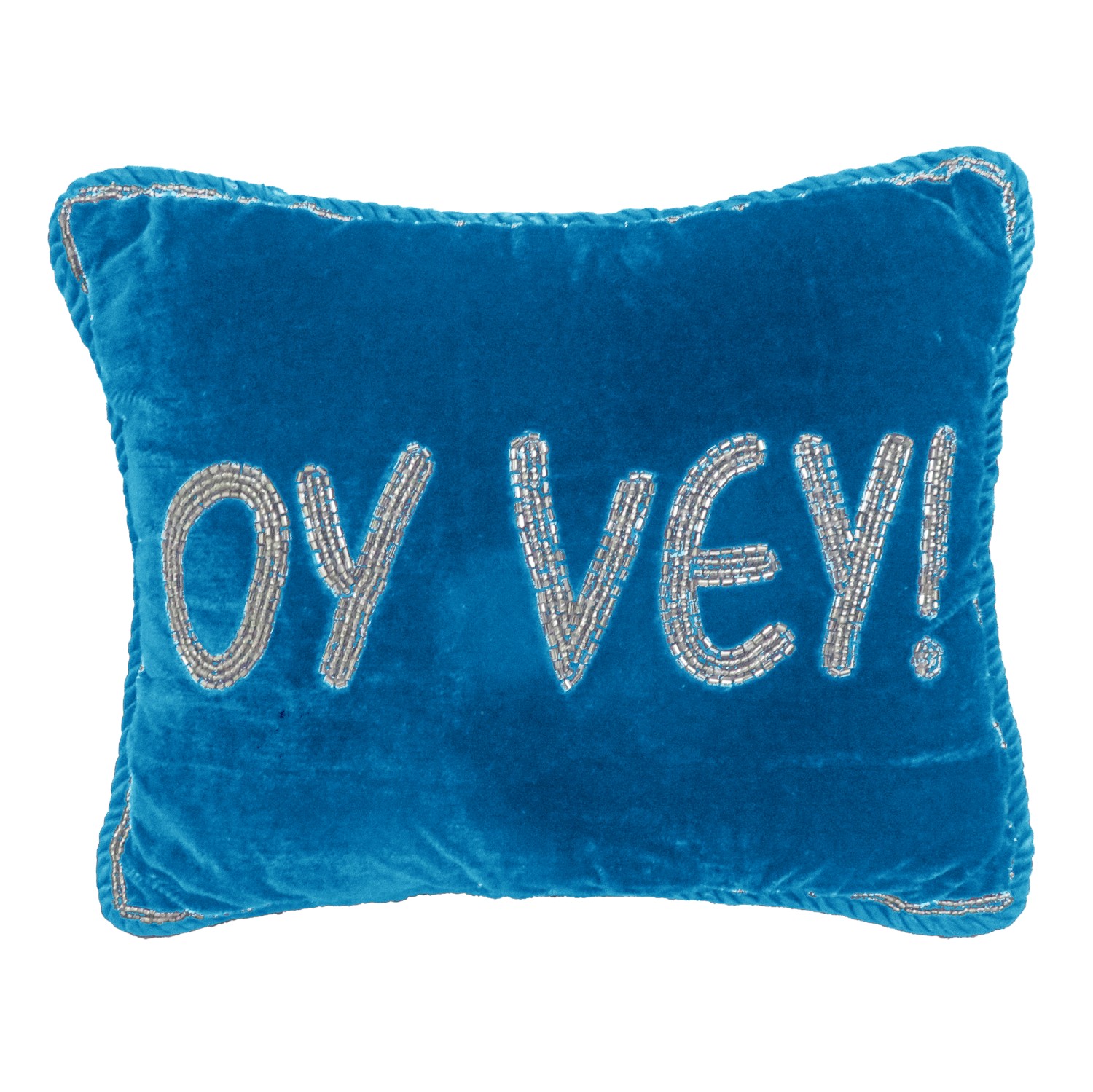 8x10 Hanukkah Pillow Silver Beaded Oy Vey on Light Blue Ash Vel