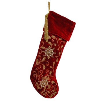 Gold Flower & Vine Hand Beaded Stocking