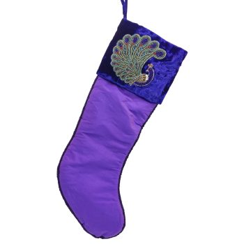 Blue Peacock Embroidered Stocking