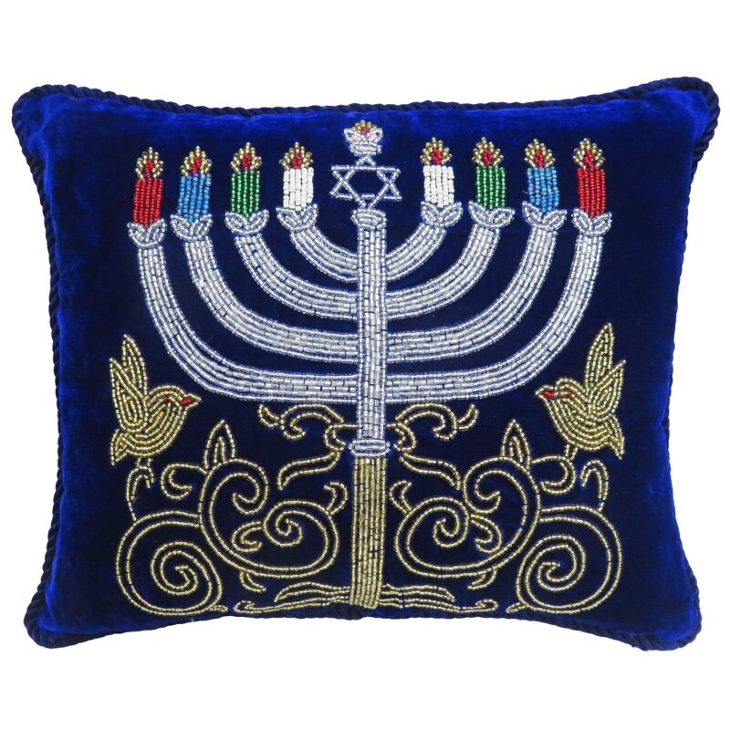 9"x12" Blue Ash Velvet Menorah/Bird Pillow