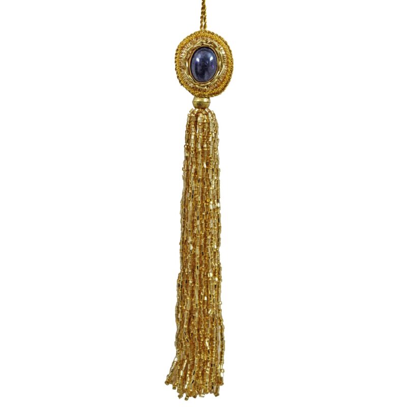 Gold Beaded Tassel Ornament w/Purple Stone