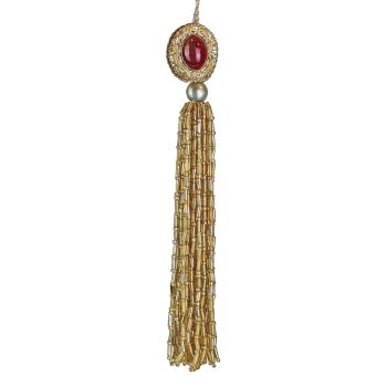 Gold Beaded Tassel Ornament w/Red Stone