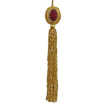 Gold Beaded Tassel Ornament w/Red Stone