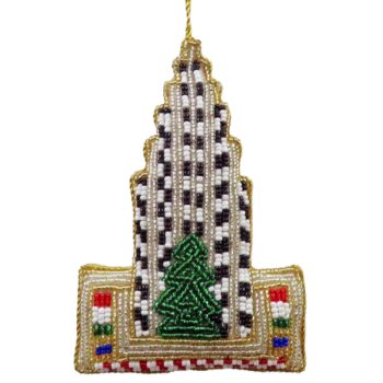 Hand Beaded Rock Center Building Ornament