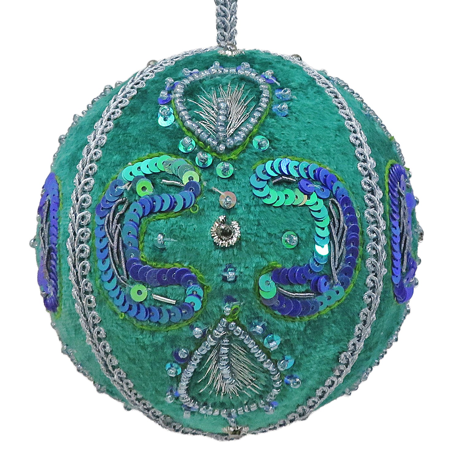 4" Green Ball Orn w/Sequins & Beads