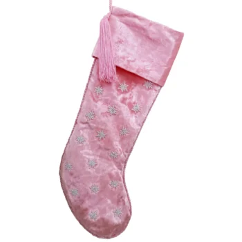 Stocking Bright Pink Velvet w/Snowflakes in Body