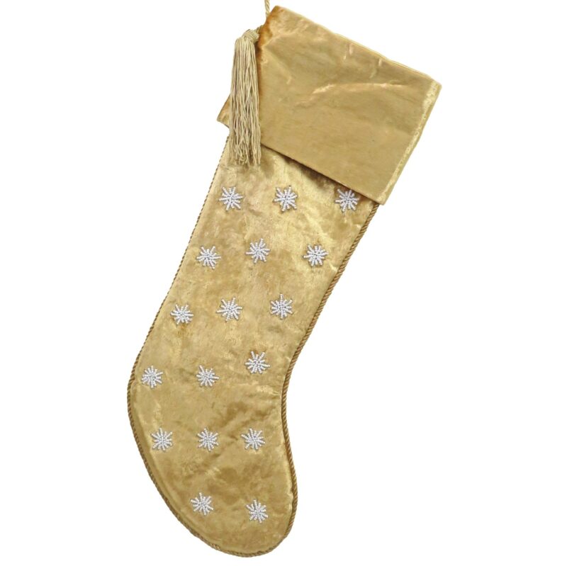 Stocking gold velvet w/snowflakes in body