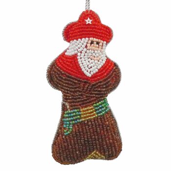 Old West Beaded Santa Ornament 4.75" x 2"