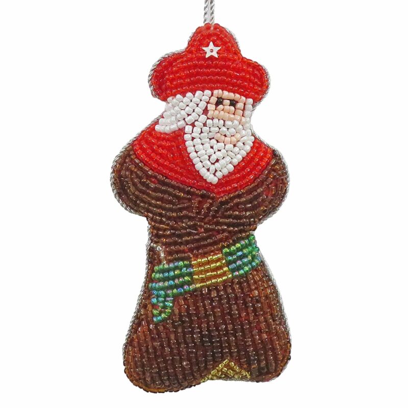 Old West Beaded Santa Ornament 4.75" x 2"