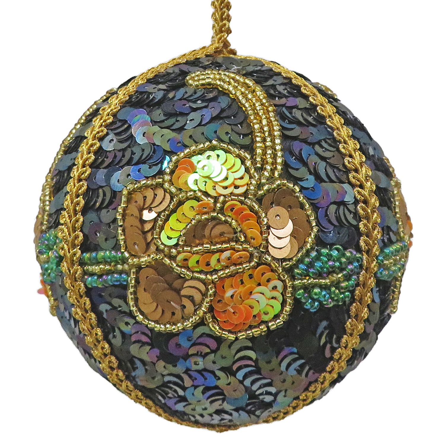 4" Black Bauble Orn w/Beads & Sequins