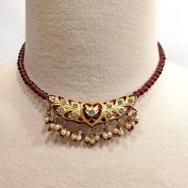 Garnet Necklace w/Meenakari Pendant Choker
