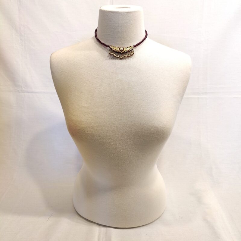 Garnet Necklace w/Meenakari Pendant Choker - Image 3