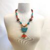 Hand Carved Butterfly Pendant on Carnelian & Turquoise Necklace 20" - Image 2