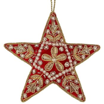 Re Vel Star Ornament w/Gold Embroidery & Pearls