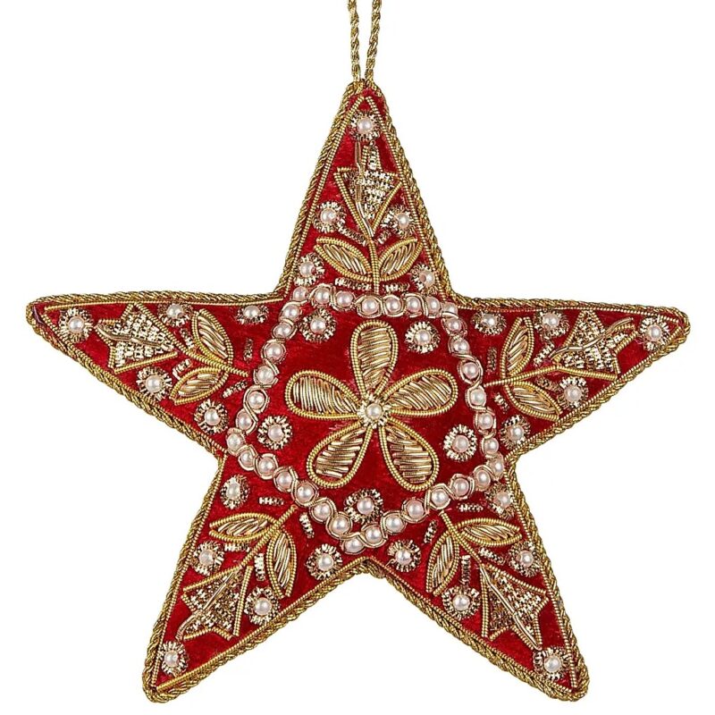 Re Vel Star Ornament w/Gold Embroidery & Pearls