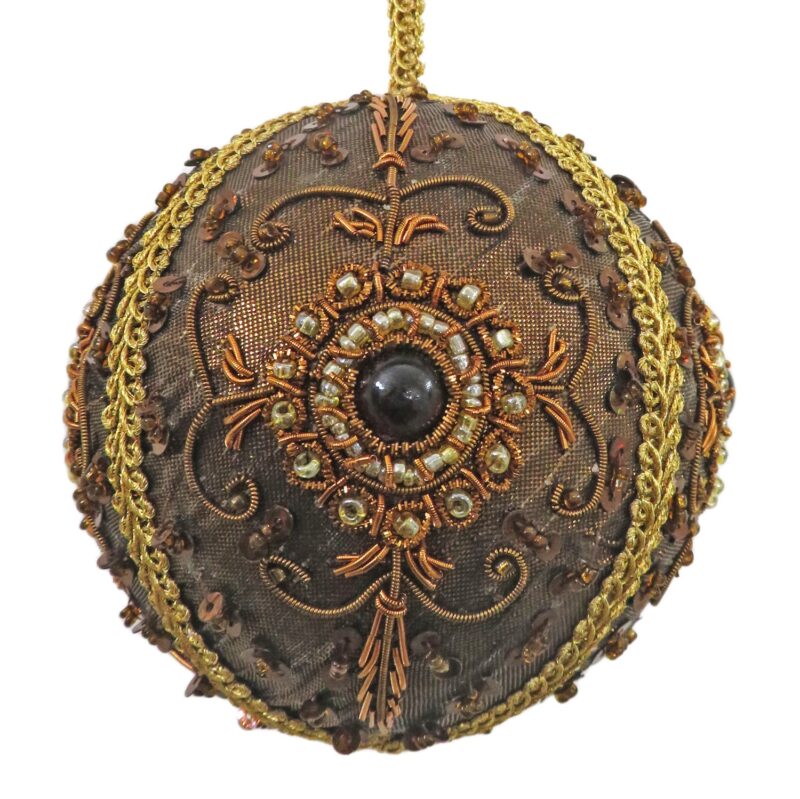 4" Bauble Orn w/Bronze & Gold Beading & Emb