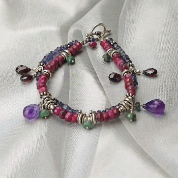 Ruby, Iolite, Amethyst, Emerald Bracelet