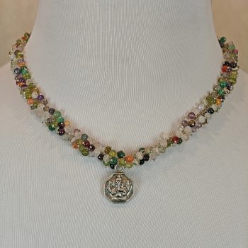 Antique Multi Cluster Necklace w/Ganesha SS Pendant