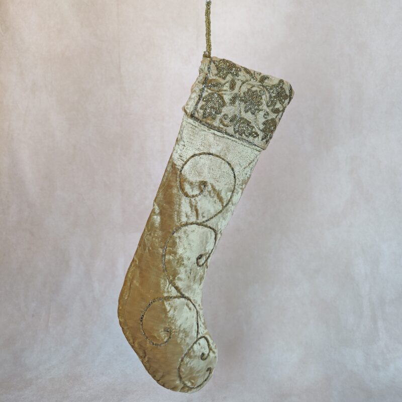 Gold Silky Velvet Stocking w/Gold Beading