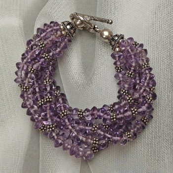 6 Strand Amethyst & Sterling Silver Bracelet