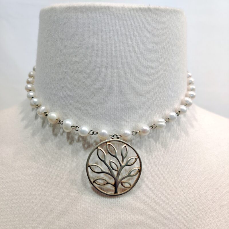 Cultured Pearls Choker w/Tree of Life Pendant - Image 4