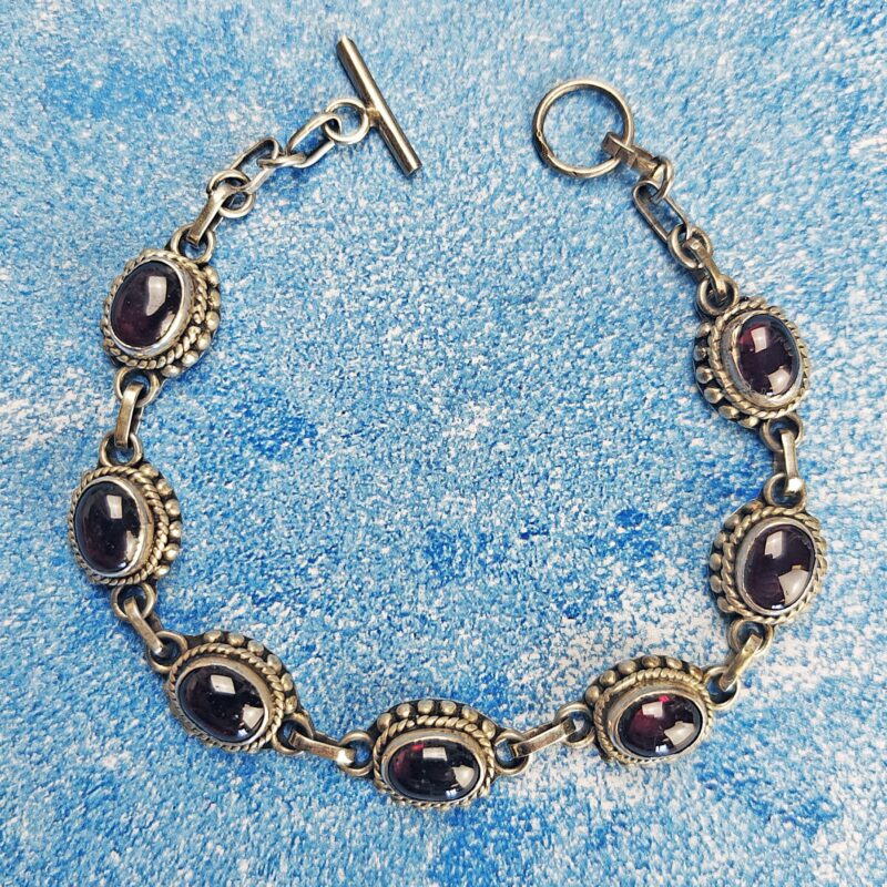 Sterling Silver & Garnets Bracelet - Image 2