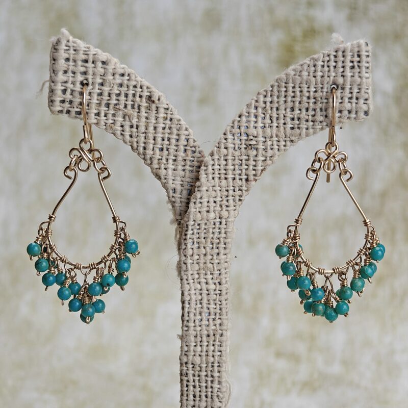 Turquoise Dangle Hoops Gold Fill