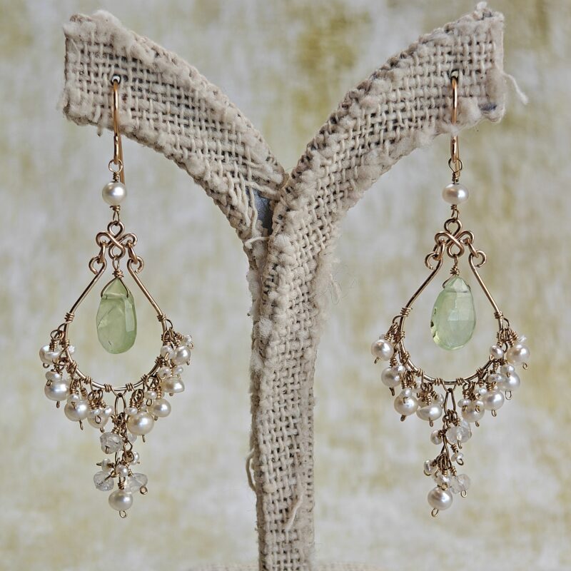 Gold Fill Hoops with Pearls & Large Prehnite