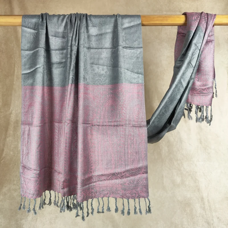 Pink & Gray Poly Silk Shawl