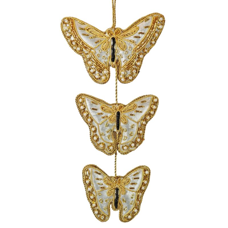 Triple Gold Embroidered Butterfly Strand on Silver Lurex