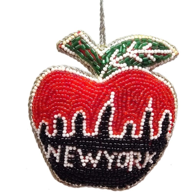 NYC Ornament Beaded Apple w/NY Skyline