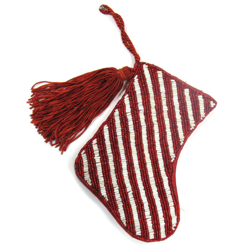 Mini Stocking Hand Beaded Candy Cane Stripes