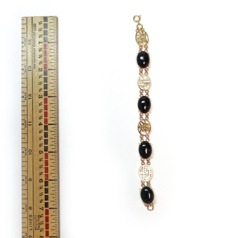 Sandra Bracelet - Black Onyx w/Peace, Health, Longevity, & Prosperity Symbols (Gold Plate) - Image 3