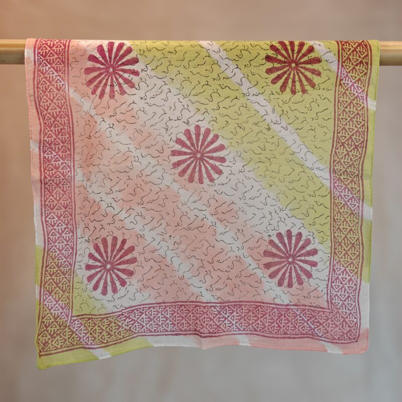 Pink & Yellow Hand Blocked Cotton Bandana